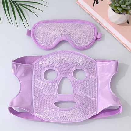 Purple Reusable Cooling Gel Bead Face Mask and Eye Mask Set - Soothing Therapy for Puffy Eyes, Headaches and Facial Relaxation.