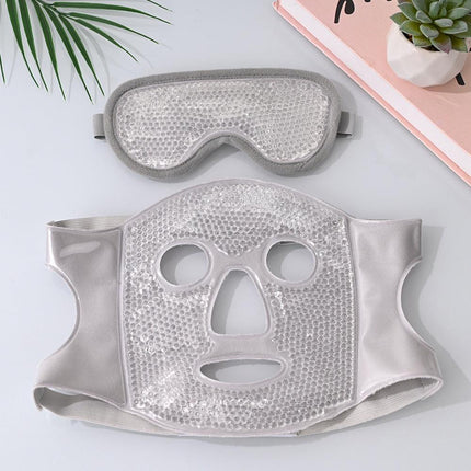 Grey Reusable Cooling Gel Bead Face Mask and Eye Mask Set - Soothing Therapy for Puffy Eyes, Headaches and Facial Relaxation.
