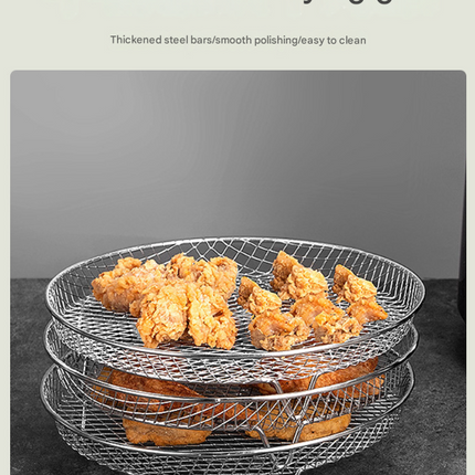 Silver 3-Pack Stackable Air fryer Racks - Food Grade Stainless Steel Multi-Layer Dehydrator & Crisper Tray Accessory.