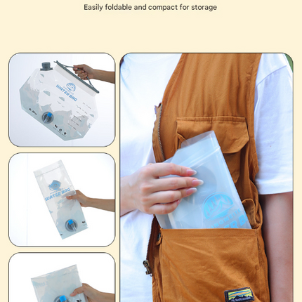 1 Piece Grey 8L Foldable Water Bag - Large Capacity Portable Water Carrier with Spigot for Camping & Outdoors.