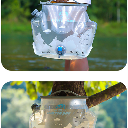 2 Pcs Grey 8L Foldable Water Bag - Large Capacity Portable Water Carrier with Spigot for Camping & Outdoors.