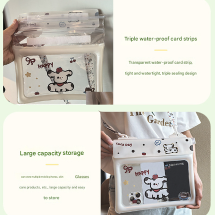 2 Pcs White Cute Floating Waterproof Pouch - Touch-Sensitive Screen & Adjustable Strap.
