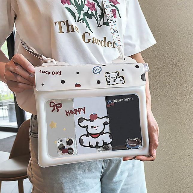2 Pcs Cartoon Dog Pattern On White Background Cute Floating Waterproof Pouch - Touch-Sensitive Screen & Adjustable Strap.