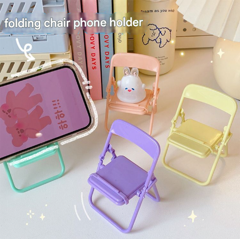 Color Mixing Adorable Mini Folding Chair Phone Stand - 4 Pack Cute Desktop Holder for Hands-Free Viewing.