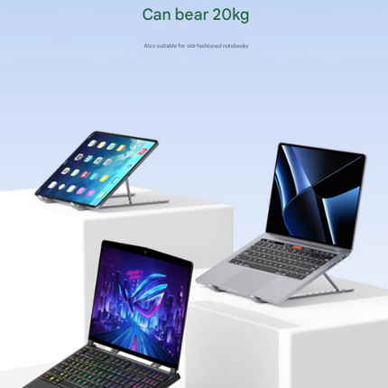 Silver Adjustable Aluminum Laptop Stand with Detachable Cooling Fan - Portable Ergonomic Riser for Desk.