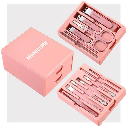 Pink Premium 13-in-1 Manicure & Grooming Kit - Professional Carbon Steel Pedicure Set with Dual-Drawer Case & Mirror.