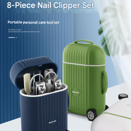White Mini Suitcase Manicure Set - 8-Piece Portable Grooming & Nail Care Travel Kit.