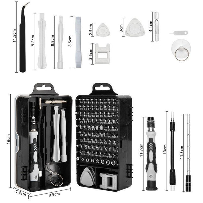 Grey Professional 115-in-1 Precision Screwdriver Set - Magnetic Repair Tool Kit for PC, Laptop, Phone & Electronics.
