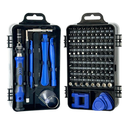 Blue and Black Professional 115-in-1 Precision Screwdriver Set - Magnetic Repair Tool Kit for PC, Laptop, Phone & Electronics.