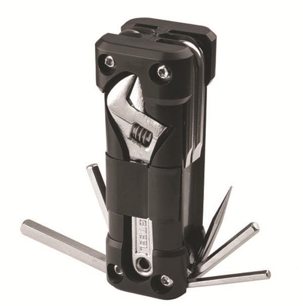 Black Versatile 16-in-1 Bike & Motorcycle Multi-Tool - Portable Repair Kit with Adjustable Wrench.