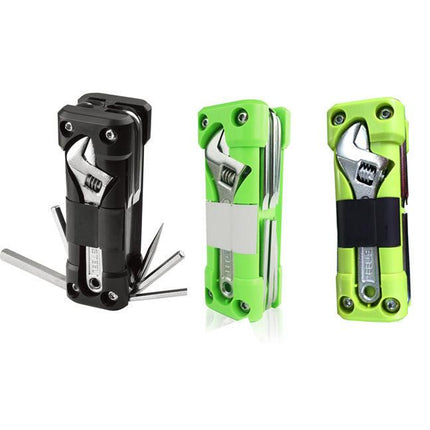 Black Versatile 16-in-1 Bike & Motorcycle Multi-Tool - Portable Repair Kit with Adjustable Wrench.