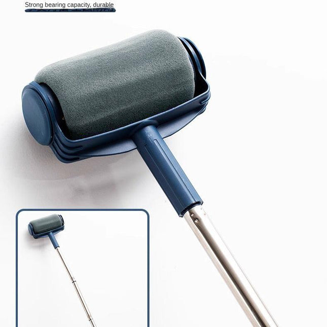 Dark Blue and Grey Pro Refillable Paint Roller Set with Extension Pole - No-Drip Easy Fill Wall Painting Tool Kit.