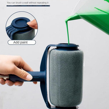Dark Blue and Grey Pro Refillable Paint Roller Set with Extension Pole - No-Drip Easy Fill Wall Painting Tool Kit.