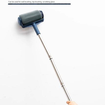 Dark Blue and Grey Pro Refillable Paint Roller Set with Extension Pole - No-Drip Easy Fill Wall Painting Tool Kit.