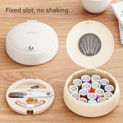 Beige Modern Compact Sewing Kit Organizer - All-in-One with Magnetic Needle Case.