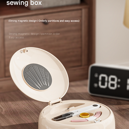 Beige Modern Compact Sewing Kit Organizer - All-in-One with Magnetic Needle Case.