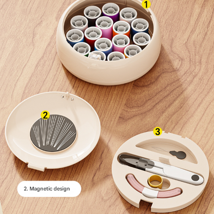 Beige Modern Compact Sewing Kit Organizer - All-in-One with Magnetic Needle Case.