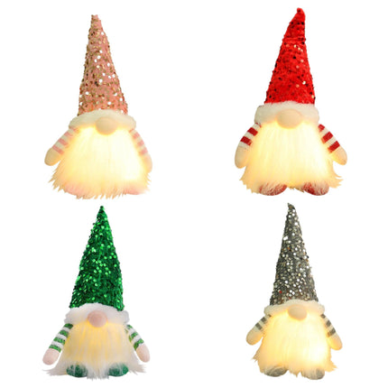 2 Pcs Green Charming Light-Up Christmas Gnome - Festive Nordic Plush Holiday Decoration.