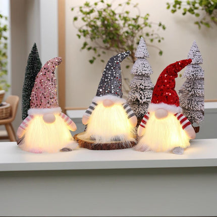 2 Pcs Green Charming Light-Up Christmas Gnome - Festive Nordic Plush Holiday Decoration.