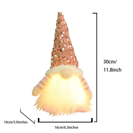 2 Pcs Pink Charming Light-Up Christmas Gnome - Festive Nordic Plush Holiday Decoration.