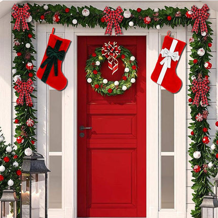 2 Pcs Red Stitching White Bow Luxurious Velvet Christmas Stocking with Elegant Bow - Large 45cm Holiday Mantel Decoration.