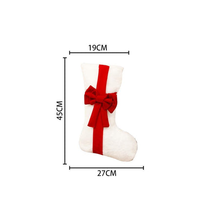 2 Pcs Red Stitching White Bow Luxurious Velvet Christmas Stocking with Elegant Bow - Large 45cm Holiday Mantel Decoration.