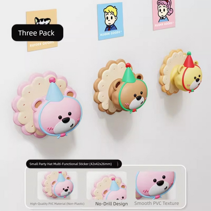 3 Pcs (Pink + Brown + Yellow) Adorable Bear Wall Protector - Multi-Use Self-Adhesive Door Stopper Bumper.