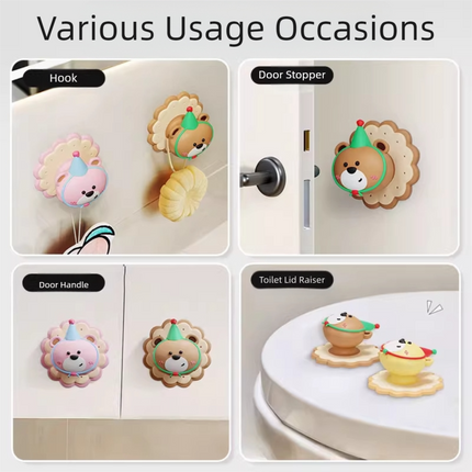 3 Pcs (Pink + Brown + Yellow) Adorable Bear Wall Protector - Multi-Use Self-Adhesive Door Stopper Bumper.