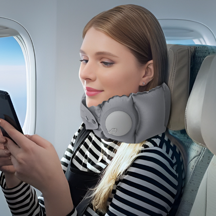 Dark Grey Press-Pump Inflatable Travel Pillow - Ultra-Lightweight Ergonomic 360° Neck Support.