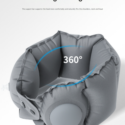 Dark Grey Press-Pump Inflatable Travel Pillow - Ultra-Lightweight Ergonomic 360° Neck Support.