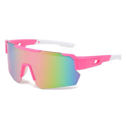 Pink Temples and Colorful Lenses Unisex Sport Cycling Sunglasses - Lightweight Wraparound Eyewear for Running & Outdoor Activities.