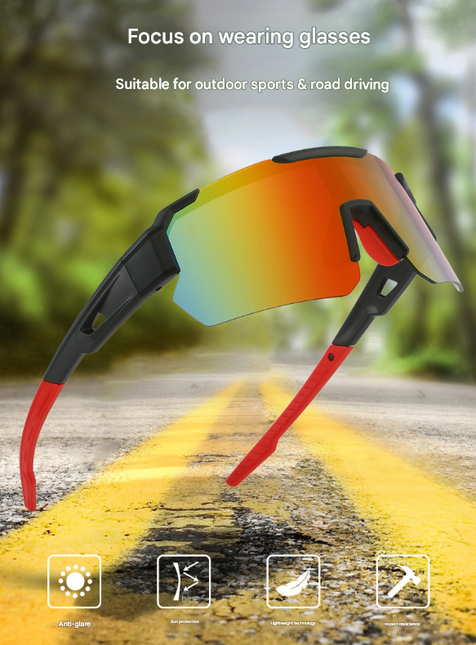 Black Temples and Orange Lenses Unisex Sport Cycling Sunglasses - Lightweight Wraparound Eyewear for Running & Outdoor Activities.