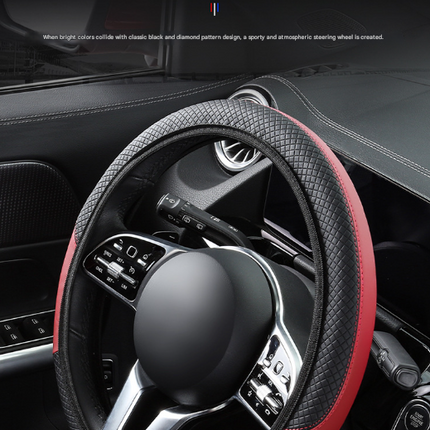 2-Pack (Type A + Type B)Black Sporty Carbon Fiber Leather Steering Wheel Cover - Universal 38cm Easy-Fit Elastic Grip.