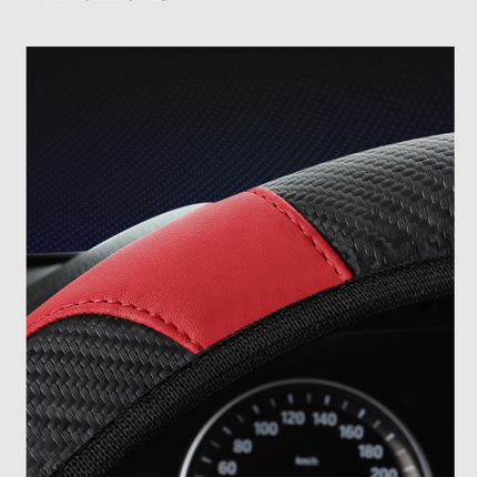 2-Pack (Type A + Type B)Black Sporty Carbon Fiber Leather Steering Wheel Cover - Universal 38cm Easy-Fit Elastic Grip.