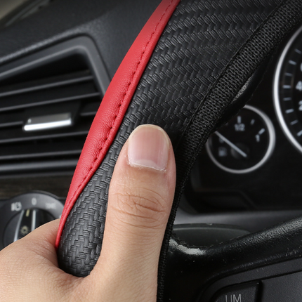 2-Pack (Type A + Type B)Black Sporty Carbon Fiber Leather Steering Wheel Cover - Universal 38cm Easy-Fit Elastic Grip.