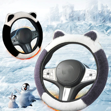 Blue Plush Cat Ear Steering Wheel Cover - Cute & Fuzzy Winter Grip, Universal 38cm Fit.