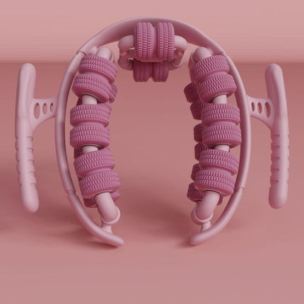 Pink 360°Wrap-Around Muscle Roller - 28-Wheel Massager for Legs, Arms & Calves.