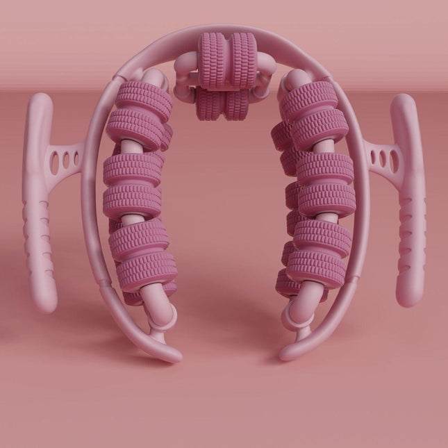 Pink 360°Wrap-Around Muscle Roller - 28-Wheel Massager for Legs, Arms & Calves.