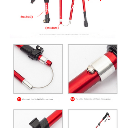 Short Black Ultralight Foldable Hiking Pole - Adjustable Aluminium Trekking Stick with EVA Grip for Outdoor Walking & Climbing.