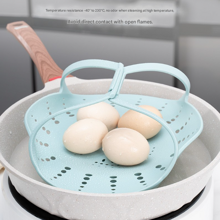Small Blue Flexible Silicone Steamer Basket with Heat-Resistant Handles - Food-Grade Vegetable Steamer Insert for Pots & Pans.