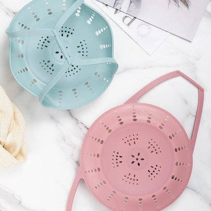 Small Blue Flexible Silicone Steamer Basket with Heat-Resistant Handles - Food-Grade Vegetable Steamer Insert for Pots & Pans.