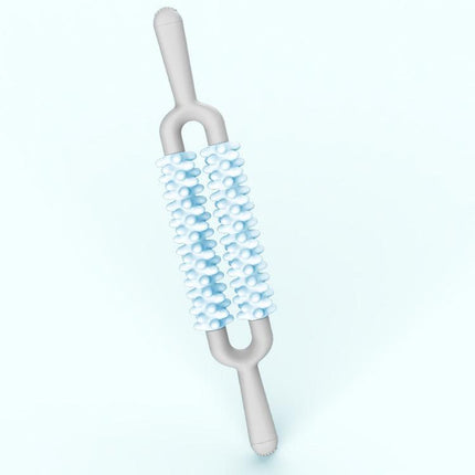 Blue and Grey Dual Row Spiky Muscle Roller Stick - Deep Tissue Massager for Back and Leg Recovery.