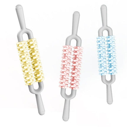 Blue and Grey Dual Row Spiky Muscle Roller Stick - Deep Tissue Massager for Back and Leg Recovery.