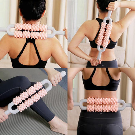 Blue and Grey Dual Row Spiky Muscle Roller Stick - Deep Tissue Massager for Back and Leg Recovery.