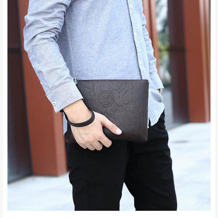 Coffee Classic Men's PU Leather Clutch Bag - Slim Business Wristlet & Travel Pouch.