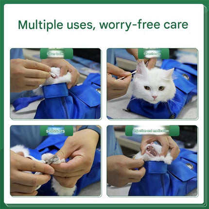 Size L Green Multi-Functional Cat Grooming Bag - Anti-Scratch Restraint Pouch for Nail Trimming and Vet Visits.