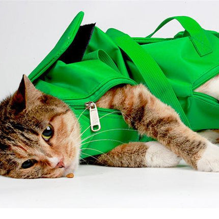 Size L Green Multi-Functional Cat Grooming Bag - Anti-Scratch Restraint Pouch for Nail Trimming and Vet Visits.