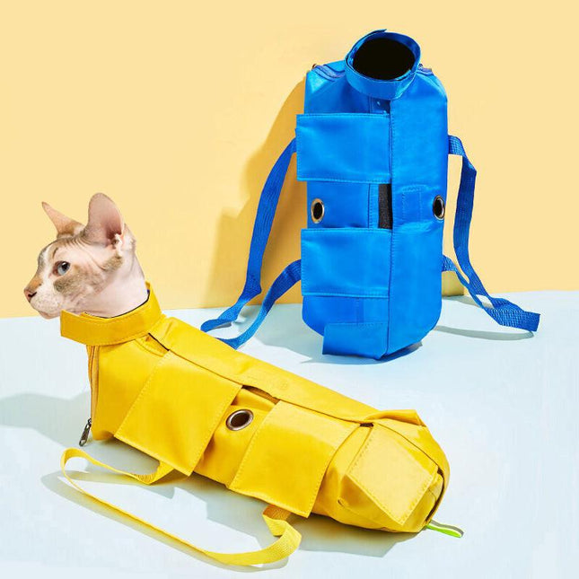 Size S Orange Multi-Functional Cat Grooming Bag - Anti-Scratch Restraint Pouch for Nail Trimming and Vet Visits.