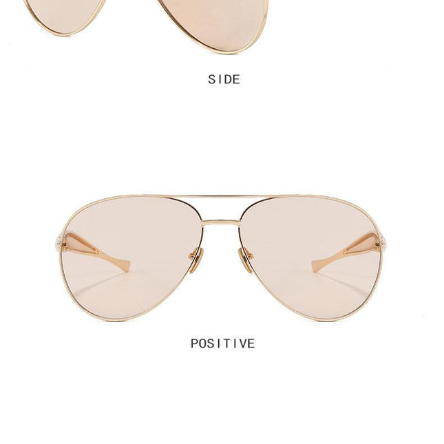 Style C1 Gold Frame Champagne Lenses Chic Oversized Aviator Sunglasses - Retro Metal Frame with UV400 Protection for Women.
