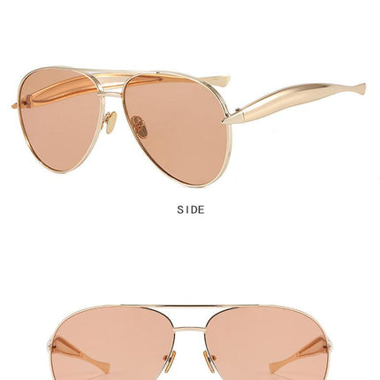 Style C2 Gold Frame Orange Lenses Chic Oversized Aviator Sunglasses - Retro Metal Frame with UV400 Protection for Women.